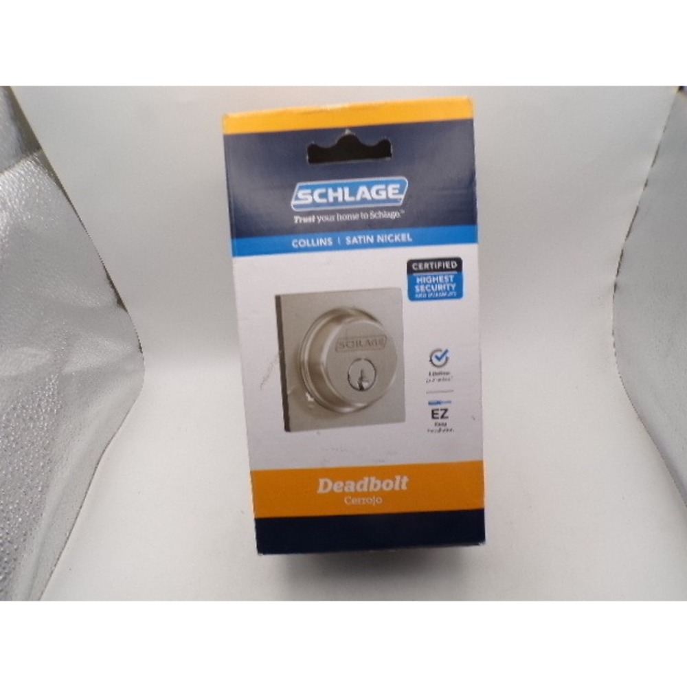 Schlage Collins‎ Deadbolt Satin Nickel Single Cylinder Square Trim B60 COL 619